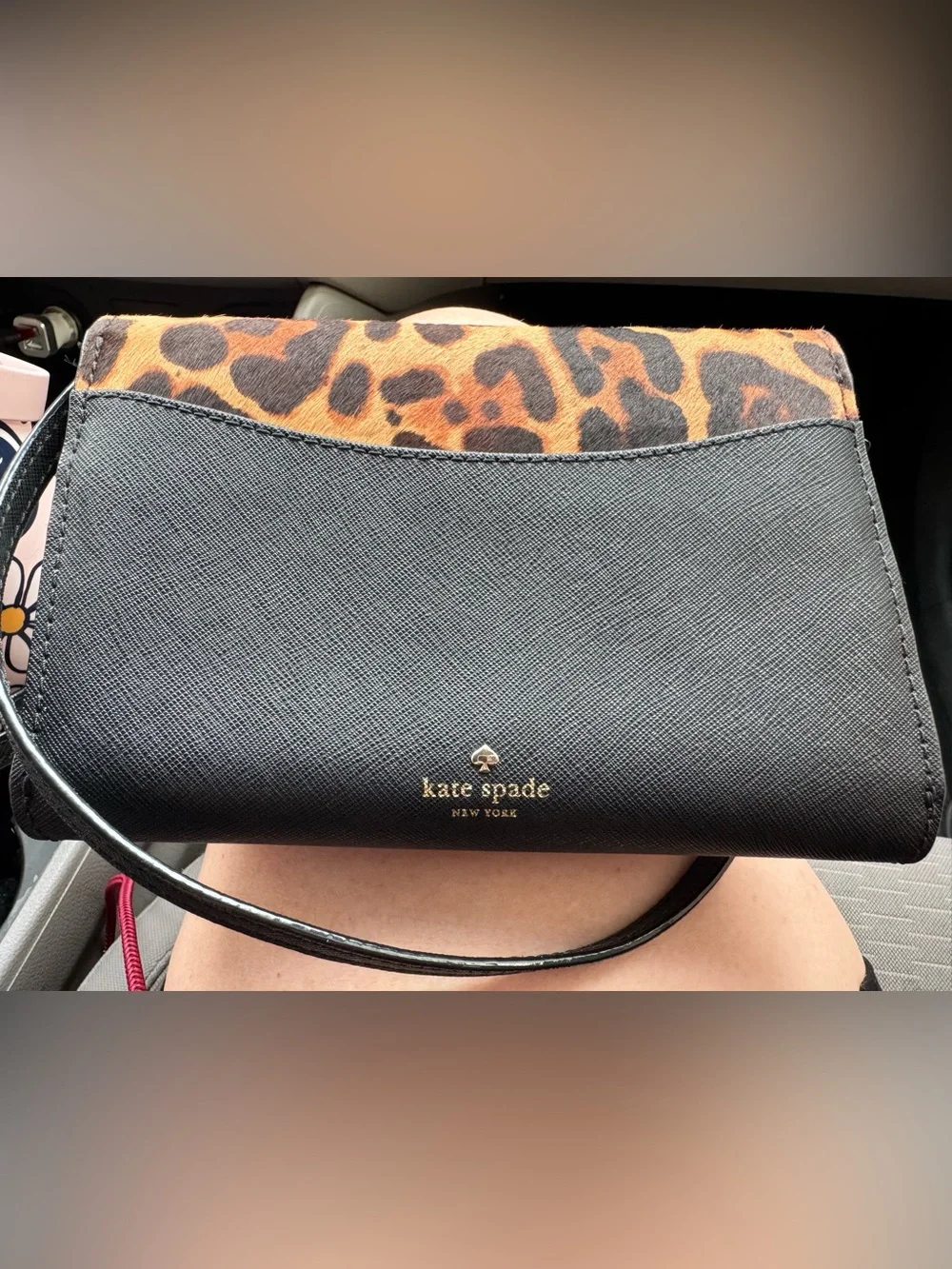 Kate Spade Run Wild Leopard Summer Crossbody Bag calf-hair black leather - EUC